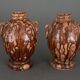 Pair of Banko Ware vases from China ceramic temple and pagoda decor