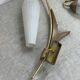 Pair of wall lights in brass, wood and opaline glass, 1950s/60s
