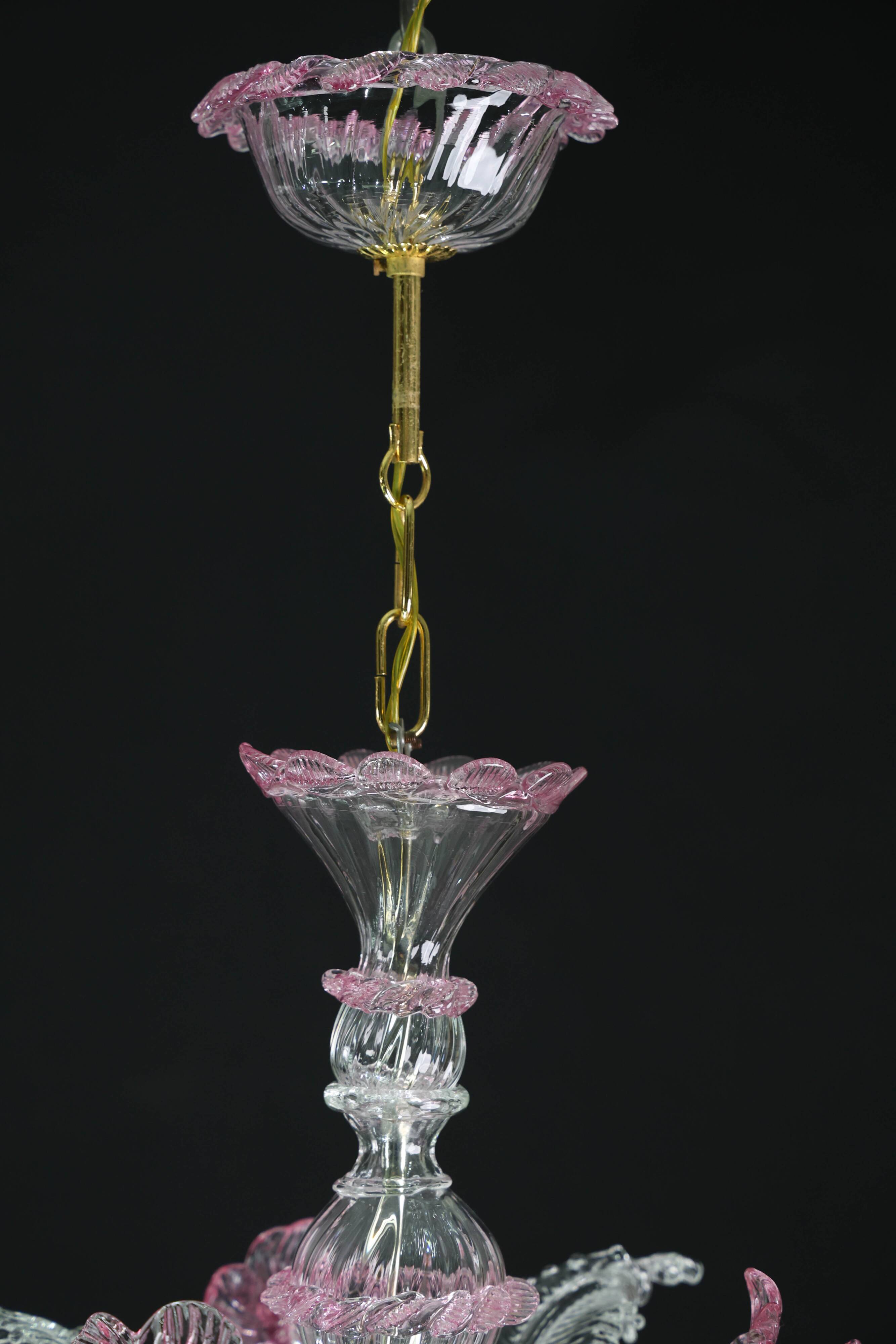 Charming Vintage Venetian Chandelier, Pink Murano Glass, 1950s