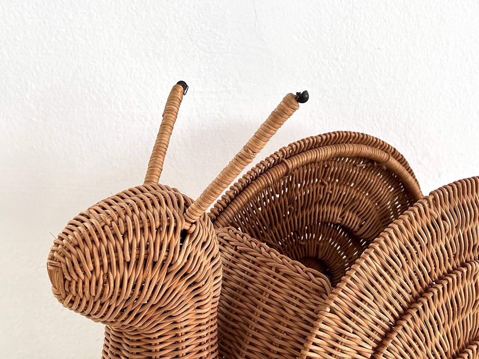 Italian Vintage Large Rattan Snail Basket, 1980s