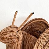 Italian Vintage Large Rattan Snail Basket, 1980s