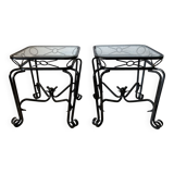 Pair of vintage wrought iron and glass side tables – Mediterranean style