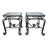 Paire de tables d’appoint vintage en fer forgé et verre – esprit Méditerran