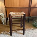 Vintage wooden and straw stool