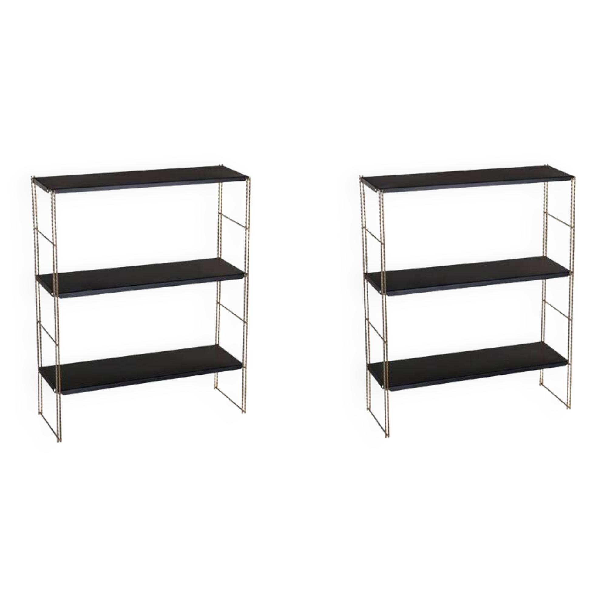2 wall shelves string in gold and black metal with twist year 60