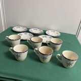 Set of 6 cups and under cups Lancaster Sarreguemines ceramic decorations flowers