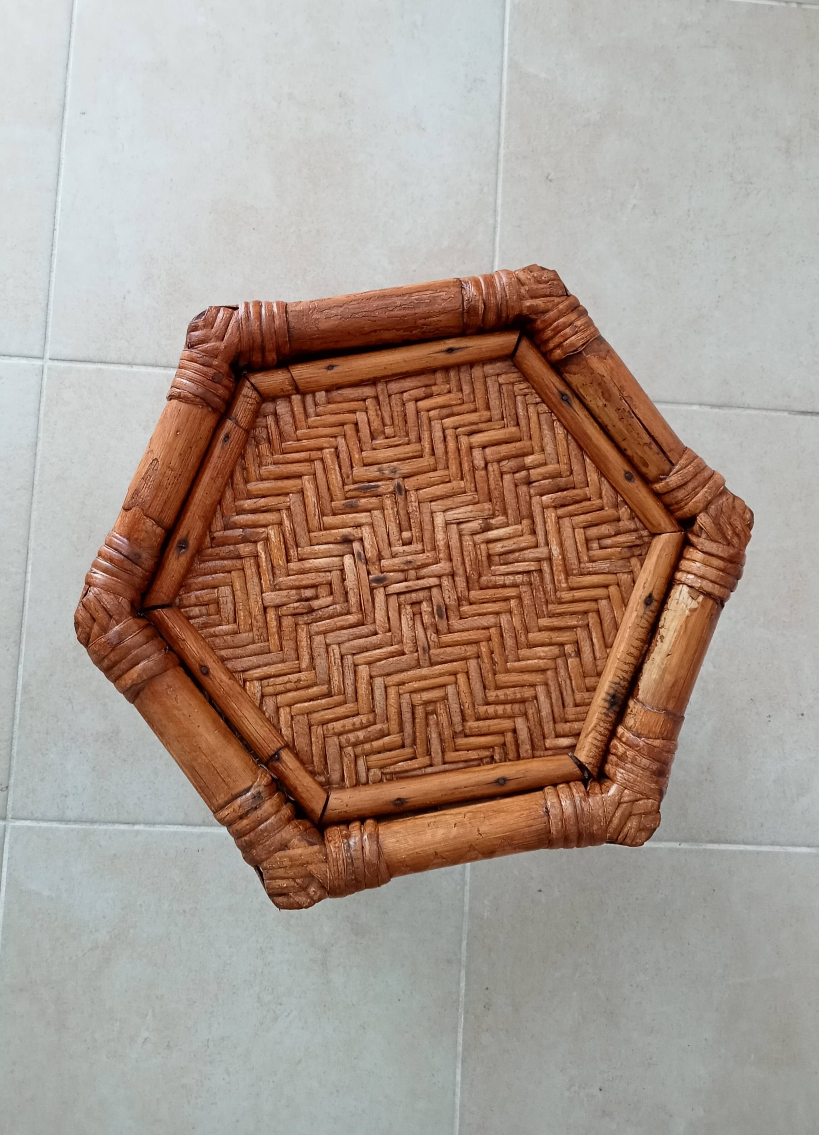 Vintage side table in bamboo and rattan 70s