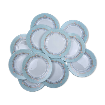 12 assiettes à dessert Esso géométriques pastel vintage