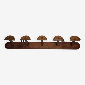 Wall coat rack in solid wood "half-moon" handmade, 75 cm