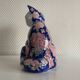 Large Vintage Chinese Blue and Pink Floral Ceramic Cat