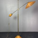 Italian Adjustable Floor Lamp in Pencil Reed Rattan Bamboo and Brass, 1970s