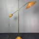 Lampadaire italien réglable en rotin cannelé, bambou et laiton, années 1970