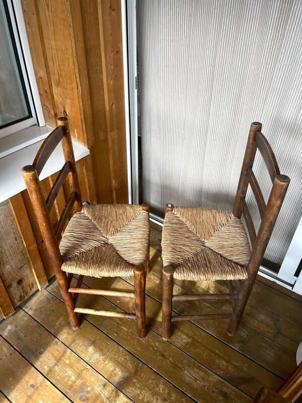 Lot chaises bois et paille