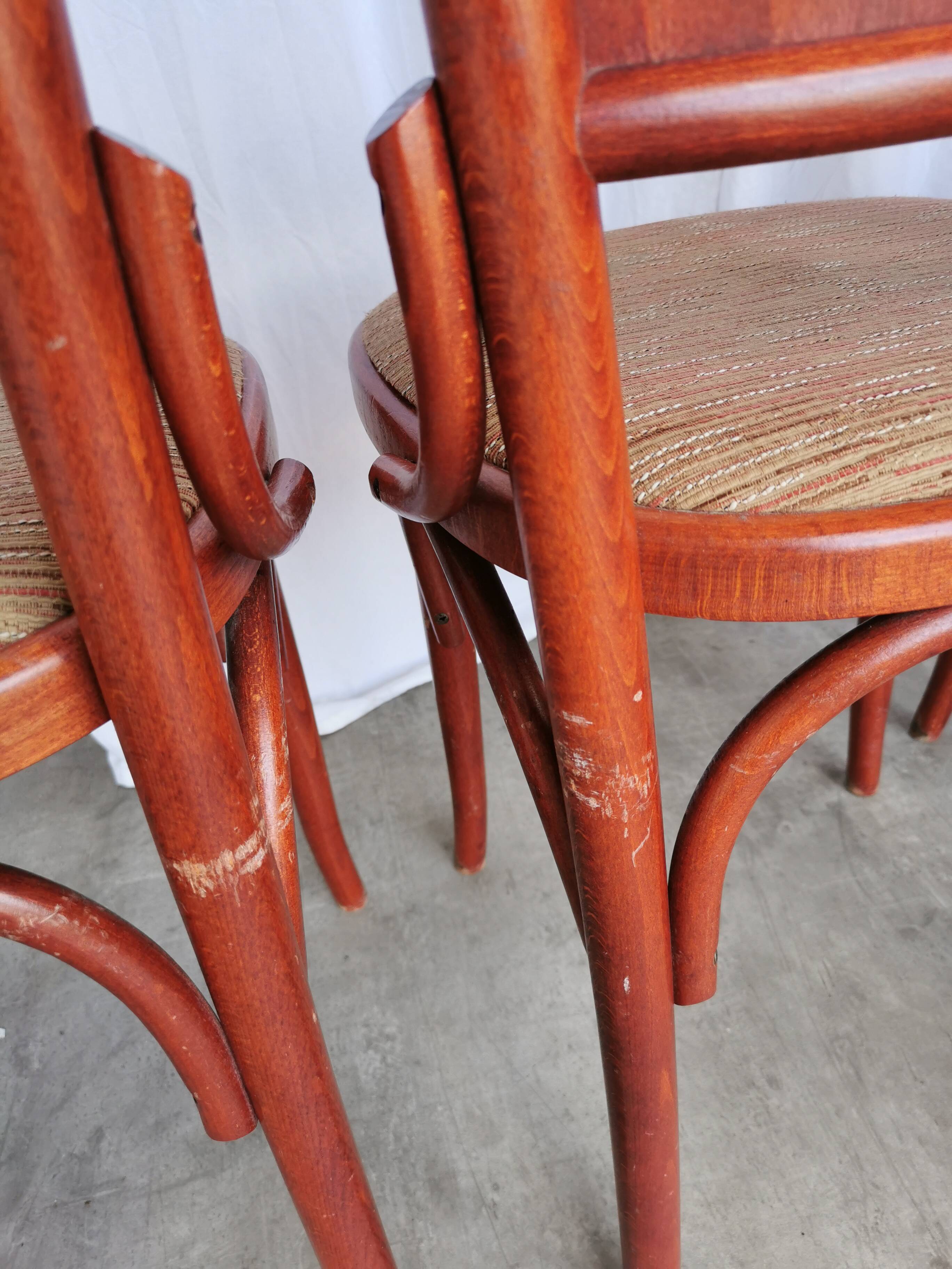 Vintage Italian Bistro Chairs - 1980s Reddish Wood, Brown Fabric - Set of 4