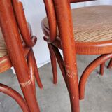 Vintage Italian Bistro Chairs - 1980s Reddish Wood, Brown Fabric - Set of 4