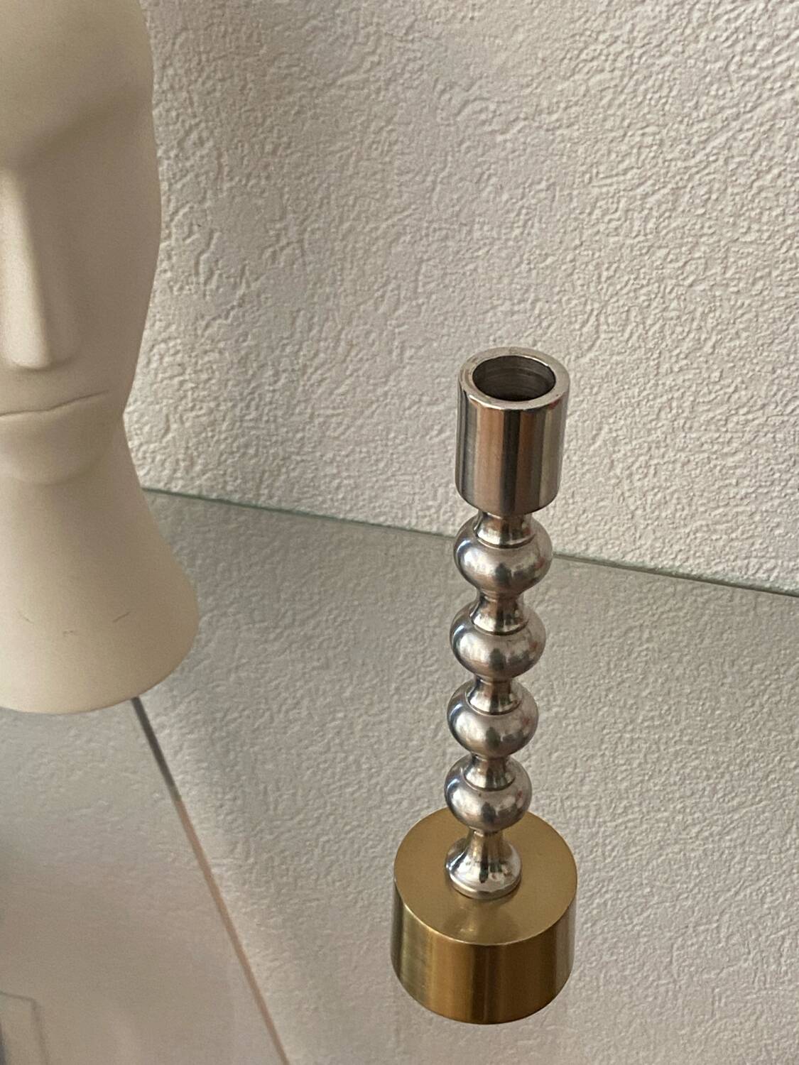 Silver and gold metal candle holder