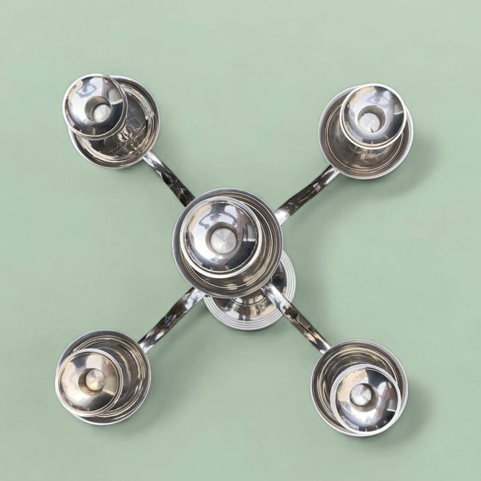 Antique large five-armed chrome-plated steel candlestick - 76cm