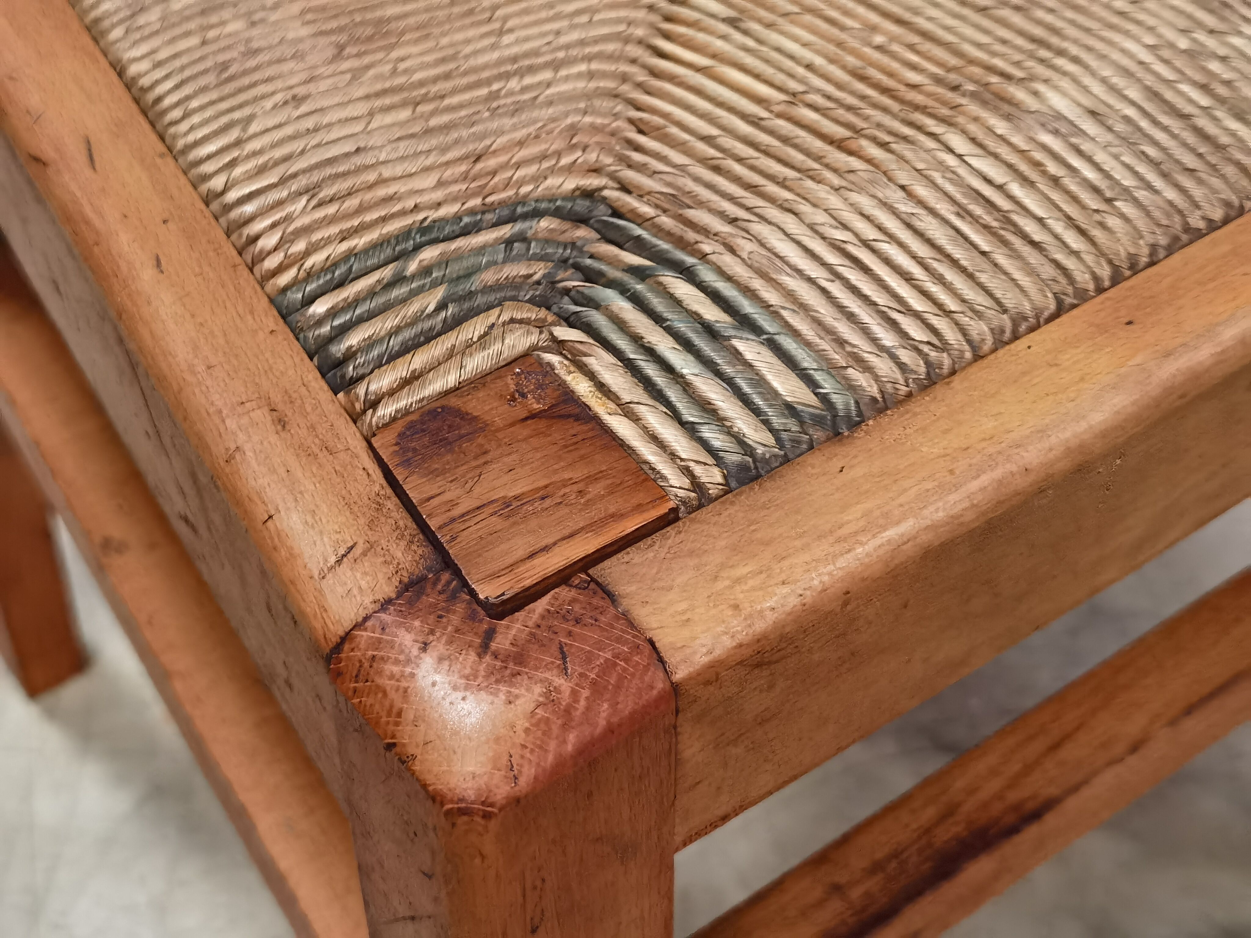 Set of 6 chairs straw wood reconstruction