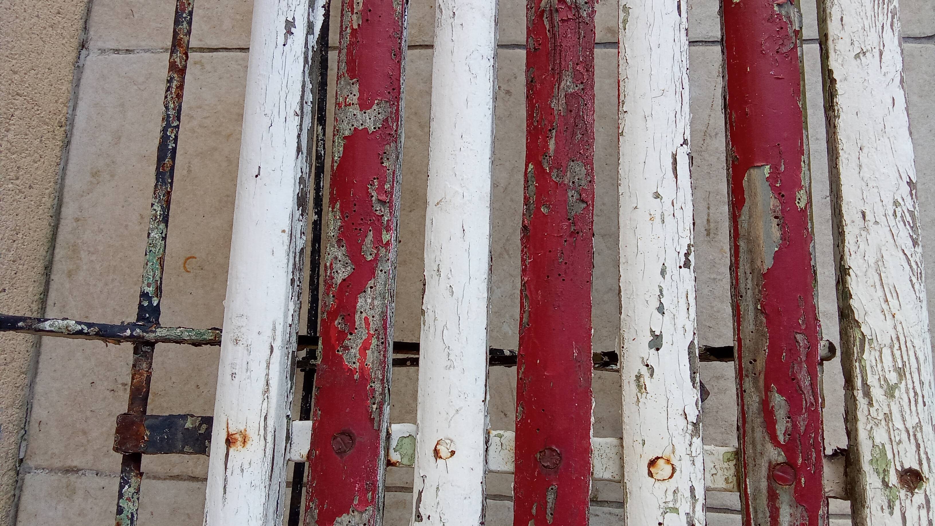 Vintage foldable wrought iron wood garden bench