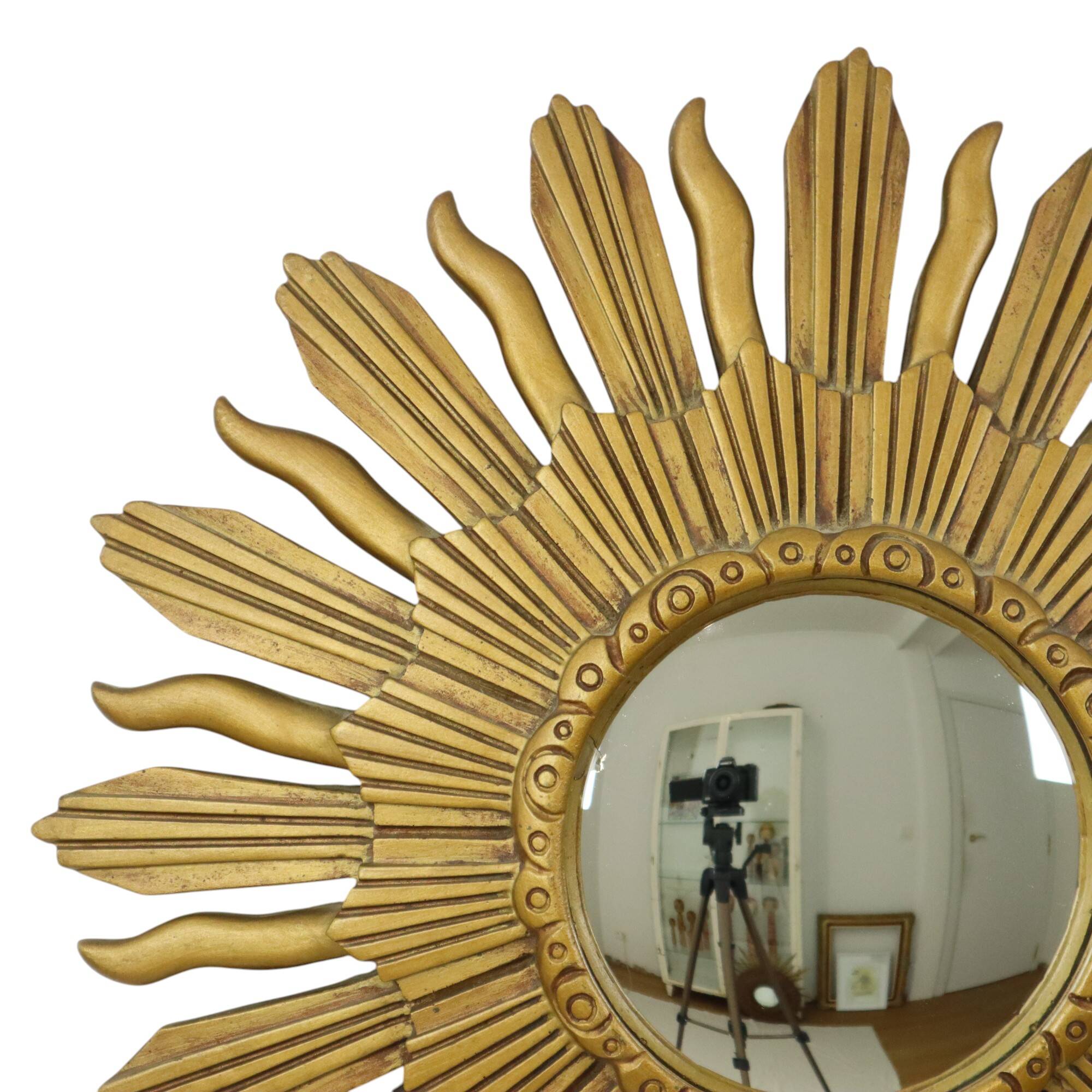 Vintage Sun Mirror Sunburst Mirror Convex Gold Resin 48cm