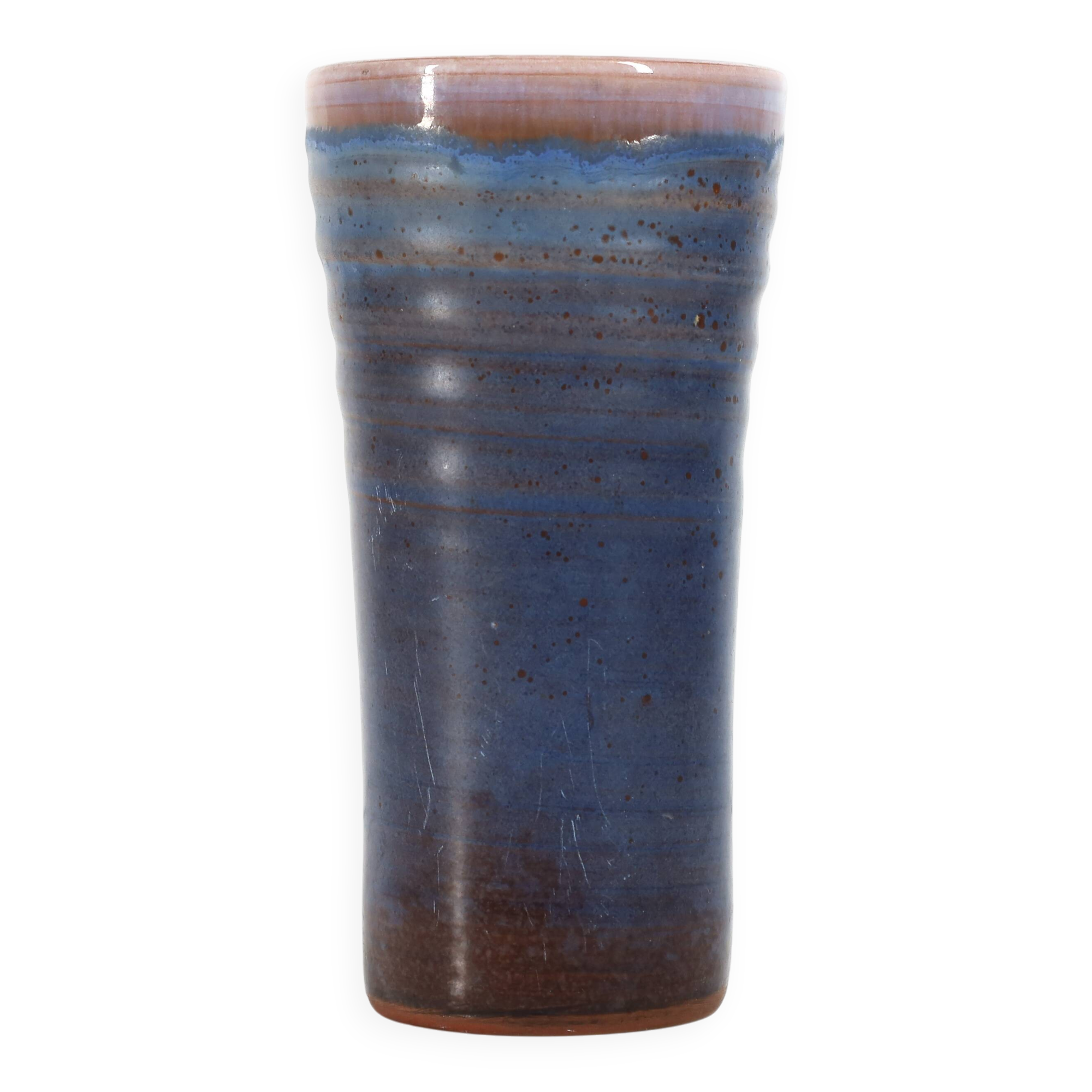 Ludovic handcrafted vase in blue glazed ceramic, 1970