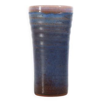 Ludovic handcrafted vase in blue glazed ceramic, 1970