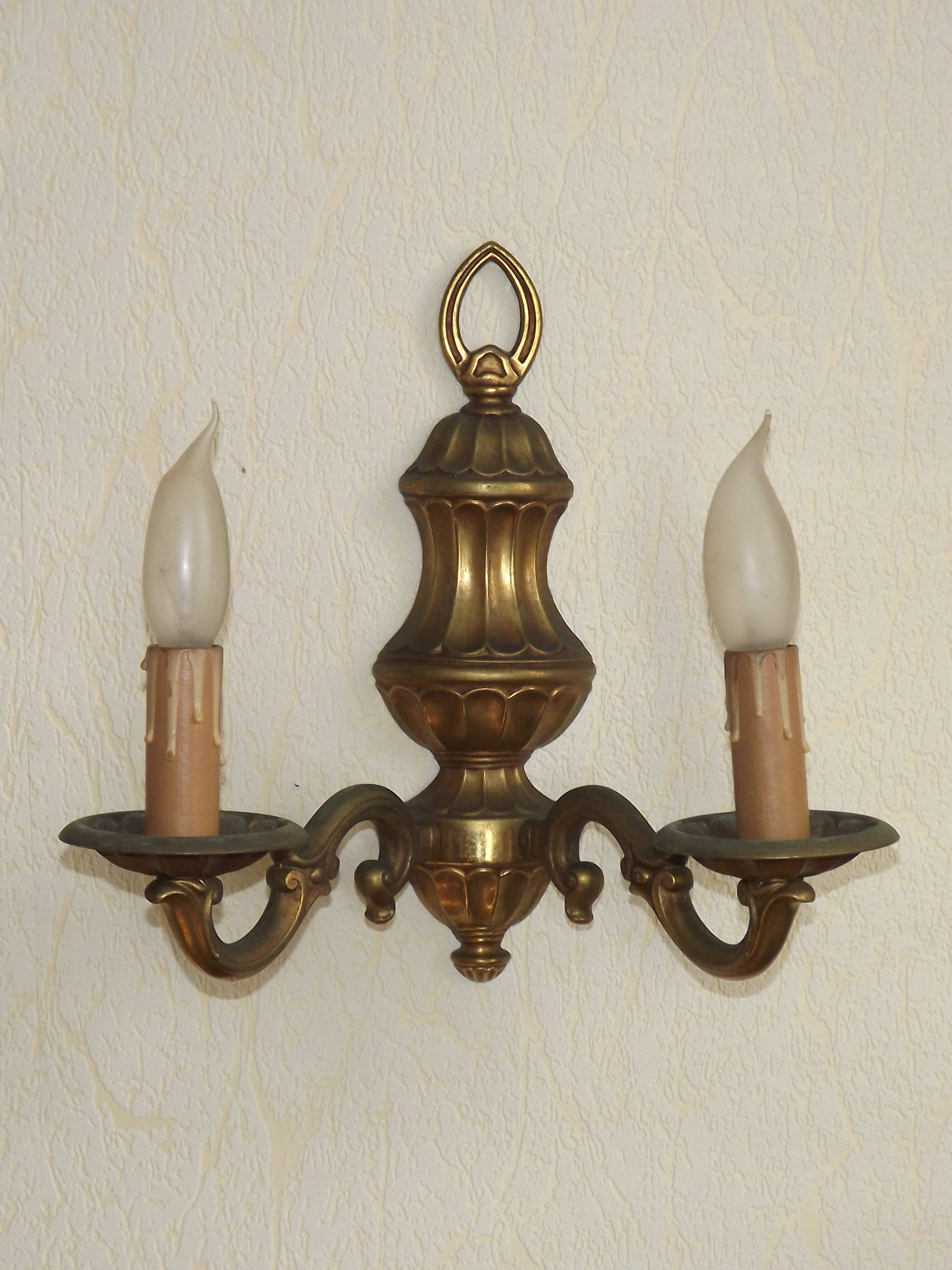Pair Traditional French Vintage Heavy Brass Empire Style Double Wall Lights