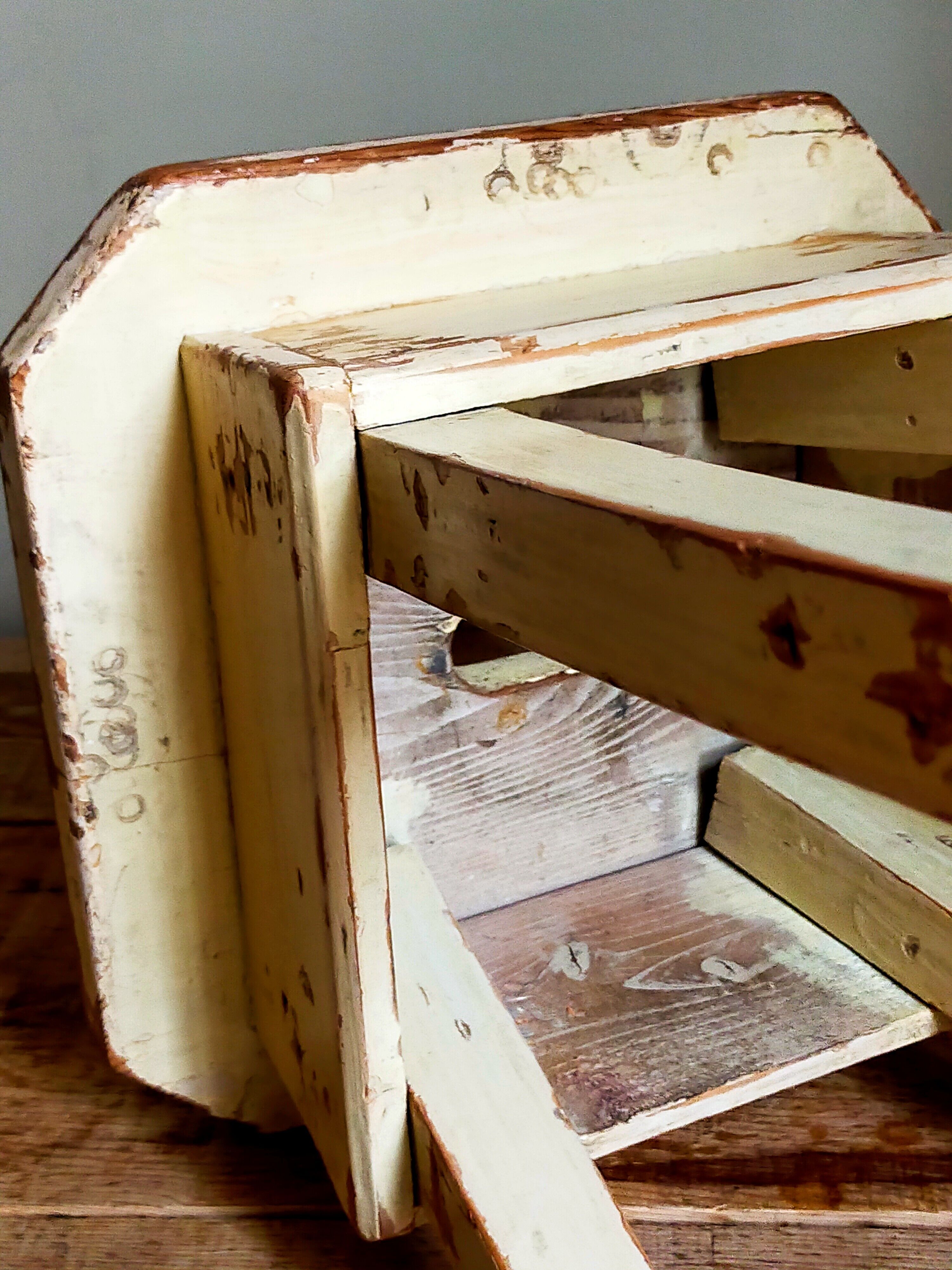 Workshop stool in antique patinated solid wood