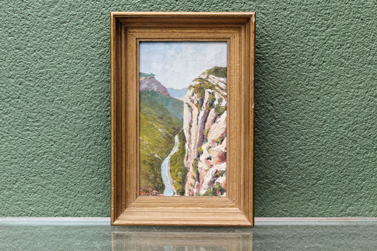 Oil on panel signed, mountain landscape.