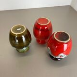 Set of 3 Multi-Color Fat Lava Op Art Pottery Vase Made Bay Ceramics, Germany