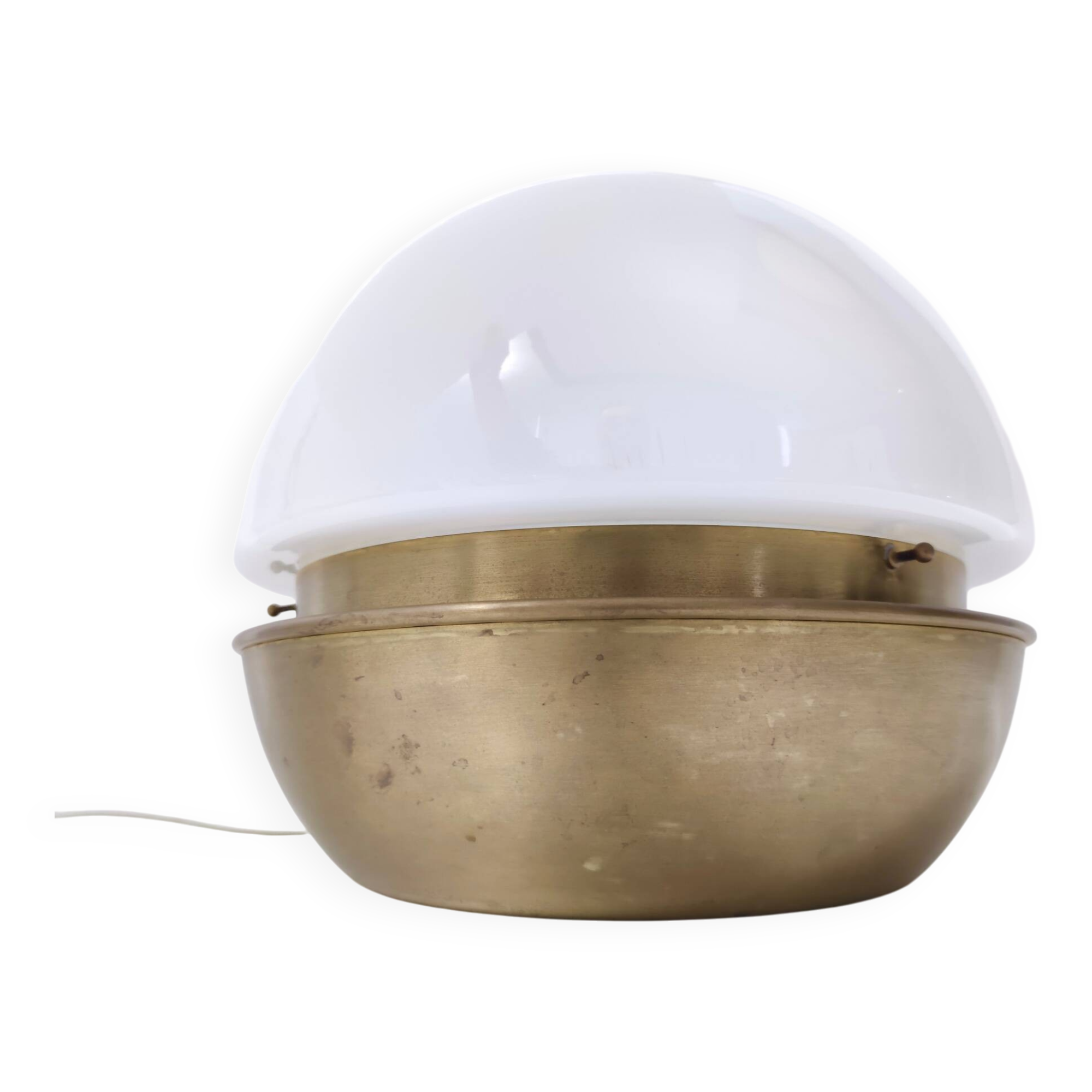 Space Age White Opaline Murano Glass and Brass Table Lamp, Italy