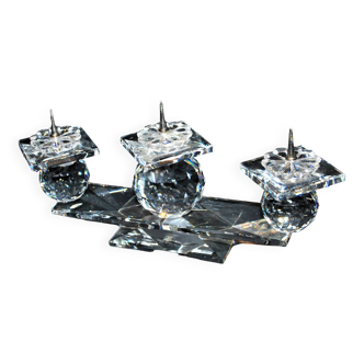Bougeoir SWAROVSKI chandelier trois bougies en cristal taillé signé 18.5 x 9 x 4cm