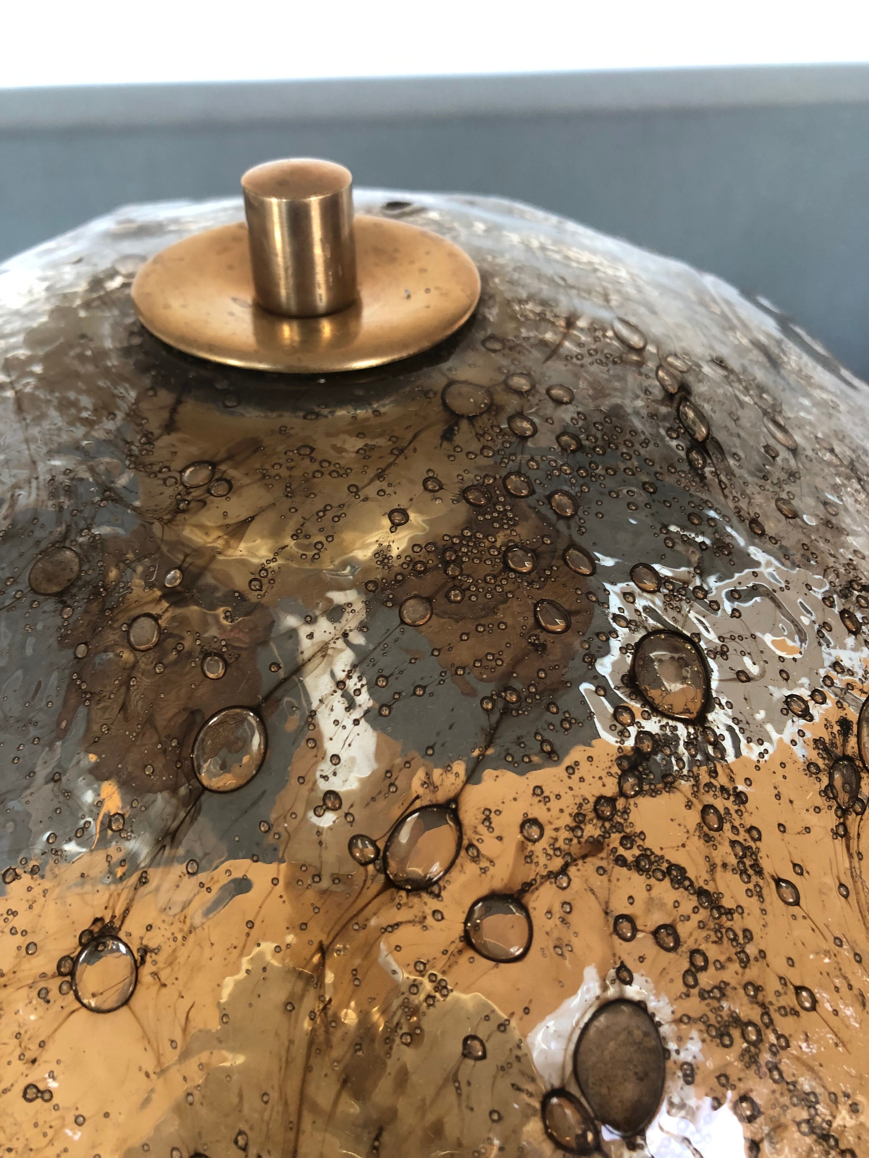 Large antique table lamp in glass and brass