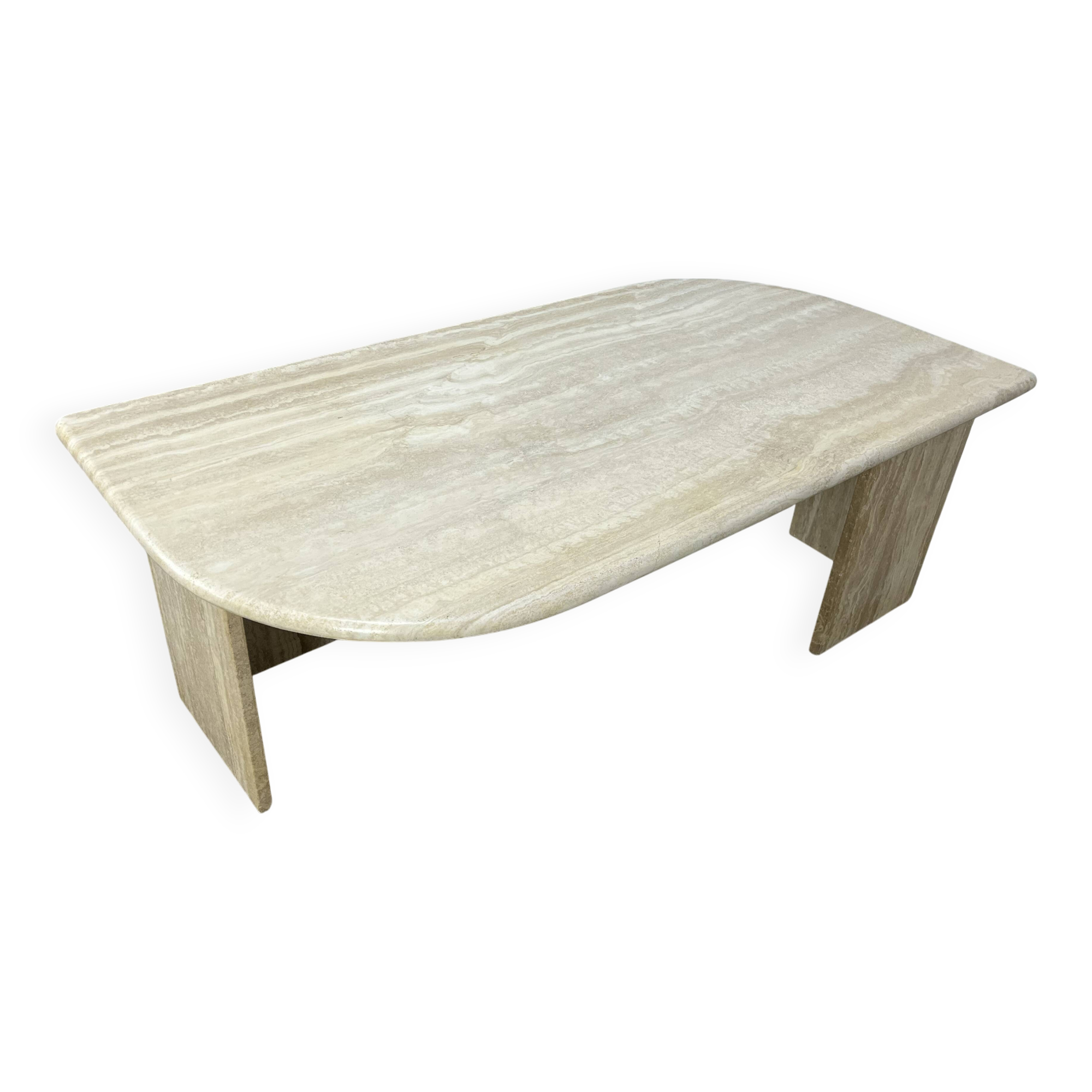 Travertine rectangular coffee table with rounded edges