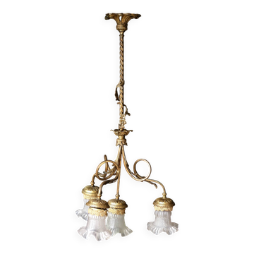 Beautiful light fixture (chandelier) in gilded bronze (1930s/40s)