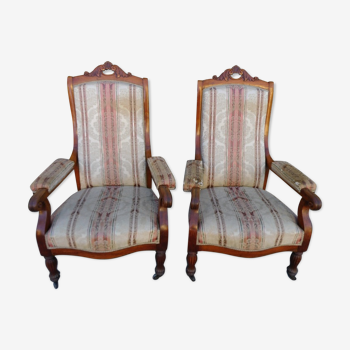 Pair of voltaire napoleon lll mahogany armchairs of the nineteenth century ref je
