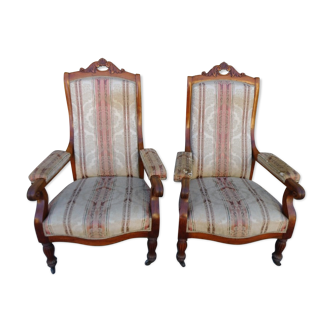 Pair of voltaire napoleon lll mahogany armchairs of the nineteenth century ref je