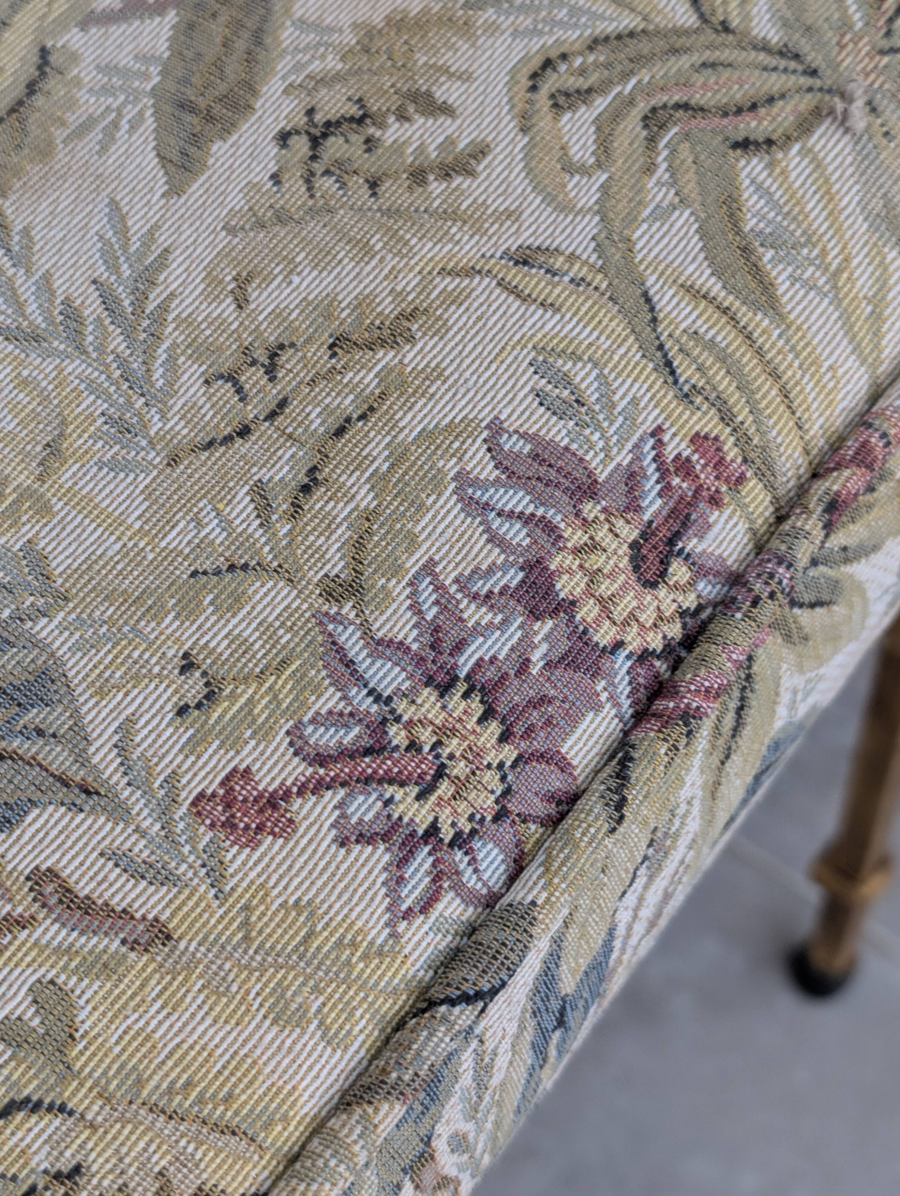 Ensemble de 4 Chaises en Fer Doré et Tissu Fleuri, Espagne, 1980s