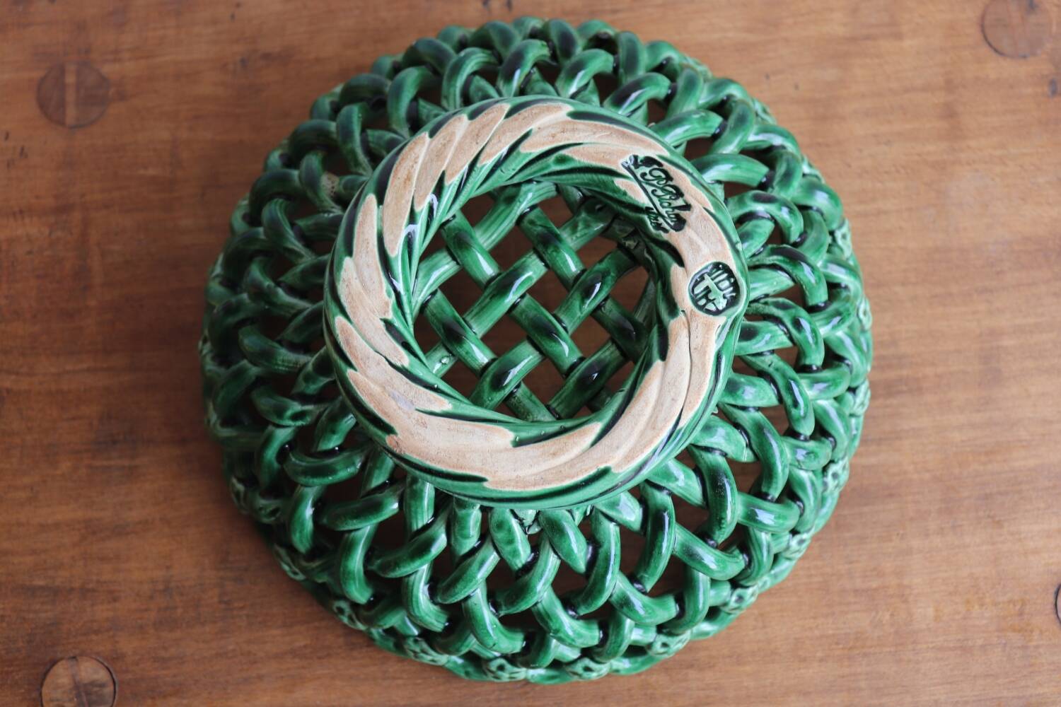 Ceramic basket / Green openwork bowl – Pichon Uzès