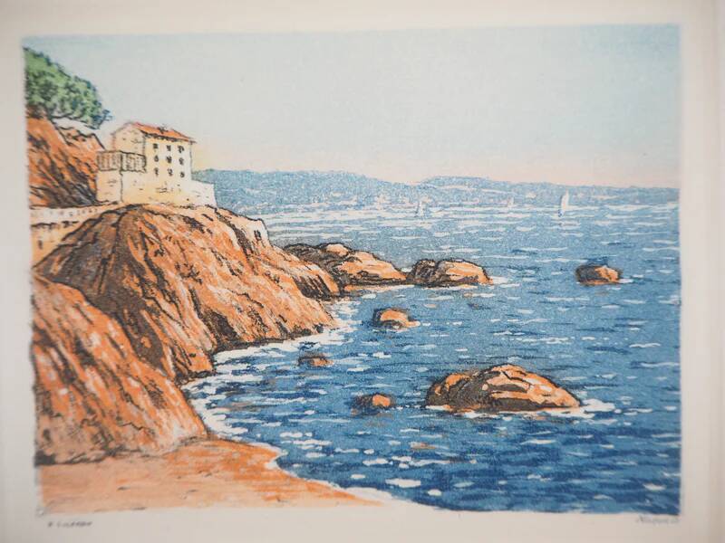 René Ligeron: Mediterranean, seaside house, signed original engraving.