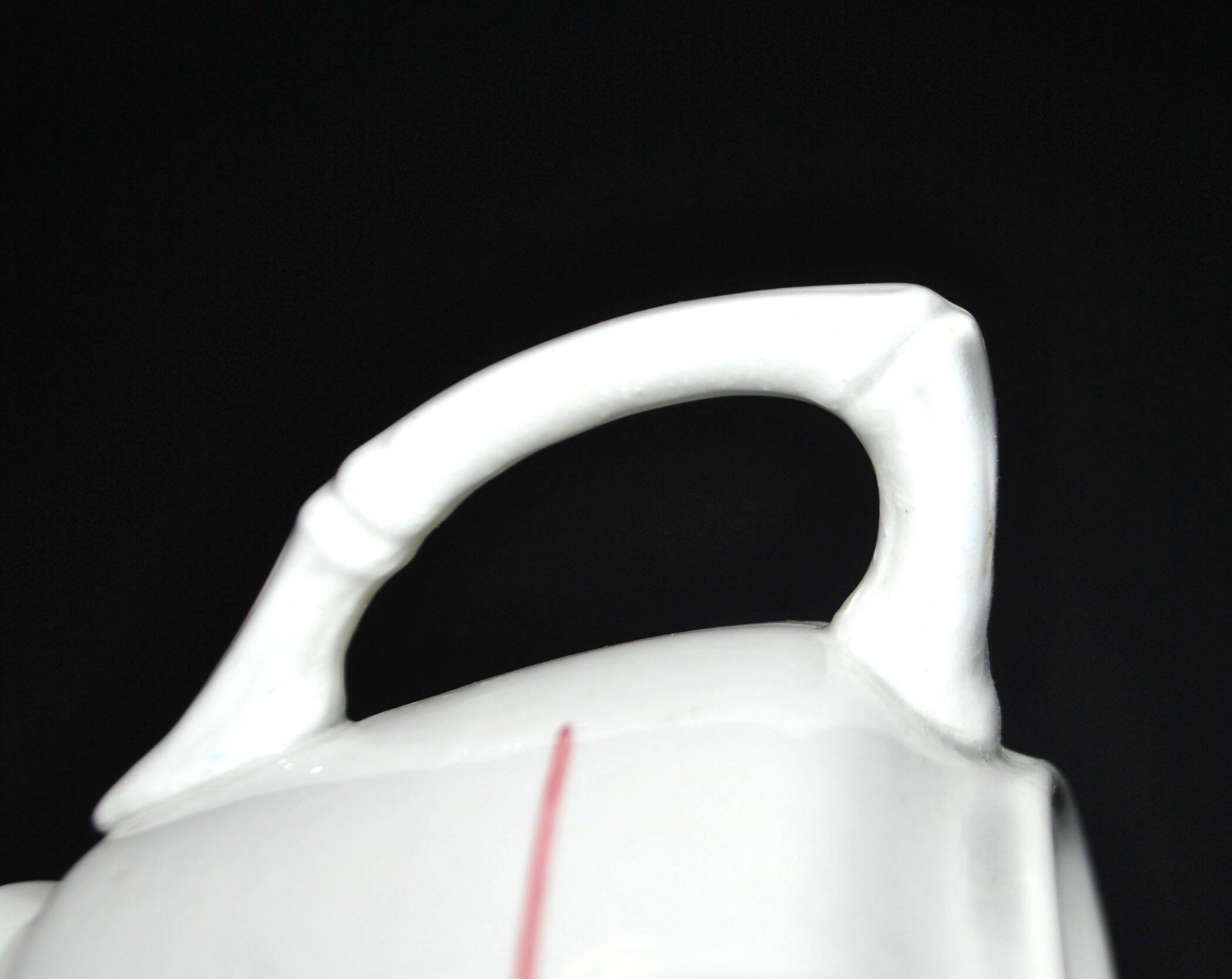 Sarreguemines earthenware milk jug - creamer in bamboo shape with stencil decoration 1920