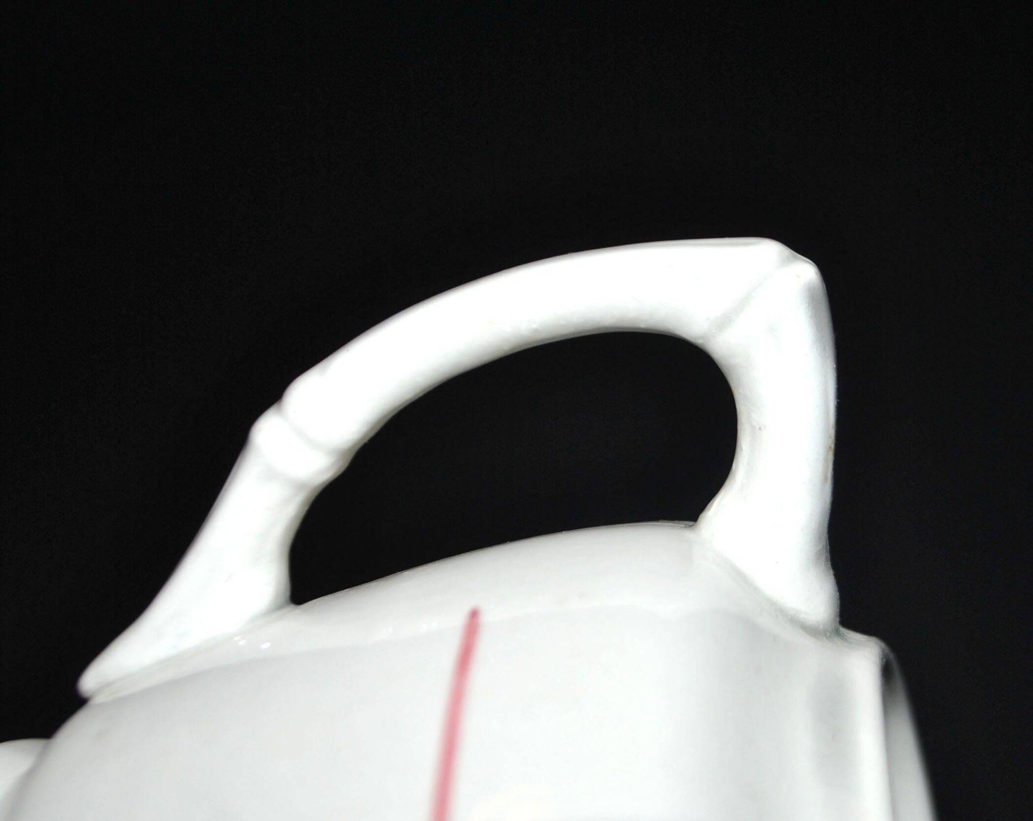Sarreguemines earthenware milk jug - creamer in bamboo shape with stencil decoration 1920