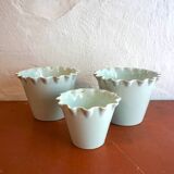 Celedon baby blue flower pots with ruffled lips set of 3