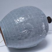ceramic lamp in the shape of an XL pot, palm leaf decor, 80s