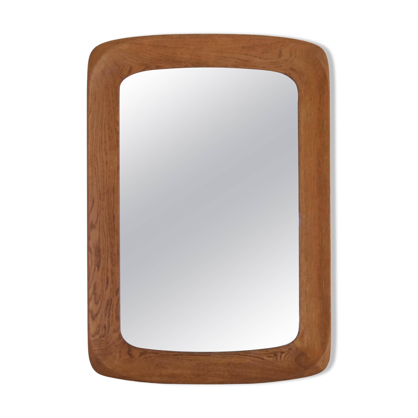 Mid-century modern sculptural wall mirror in stained oak, glass, Glas & Trä 1959