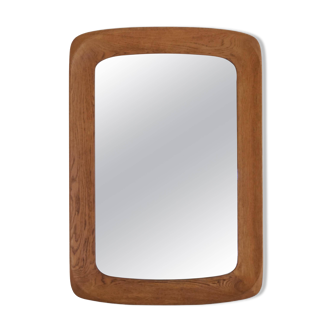 Mid-century modern sculptural wall mirror in stained oak, glass, Glas & Trä 1959