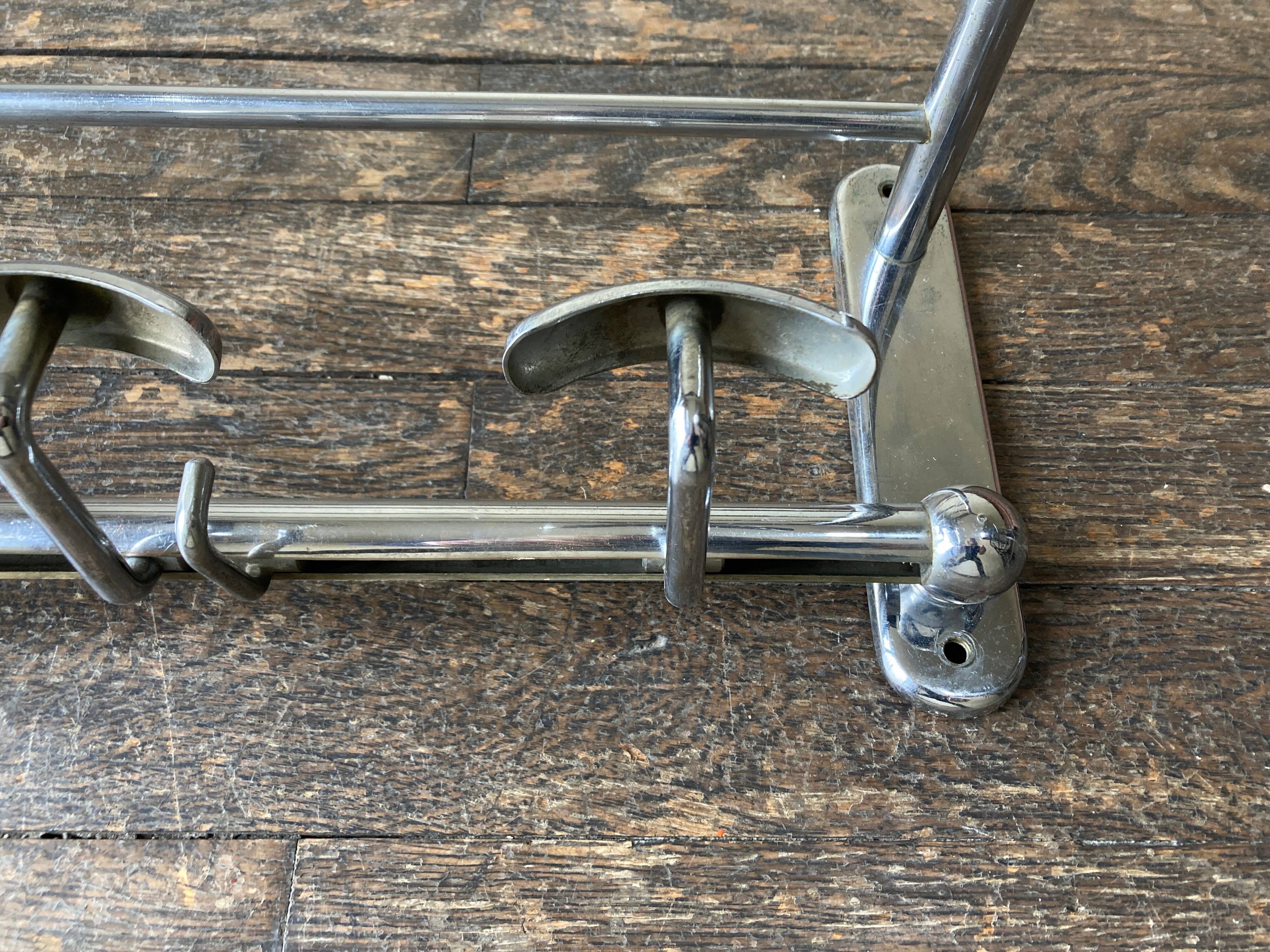 1950s chrome bathroom coat rack with shelf