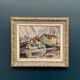 Huile sur toile suédoise d'époque mi-siècle – « Scène de port » par Sten Lindahl – Vintage et encadrée