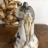 Antique polychrome porcelain jug, Orientalist decoration.