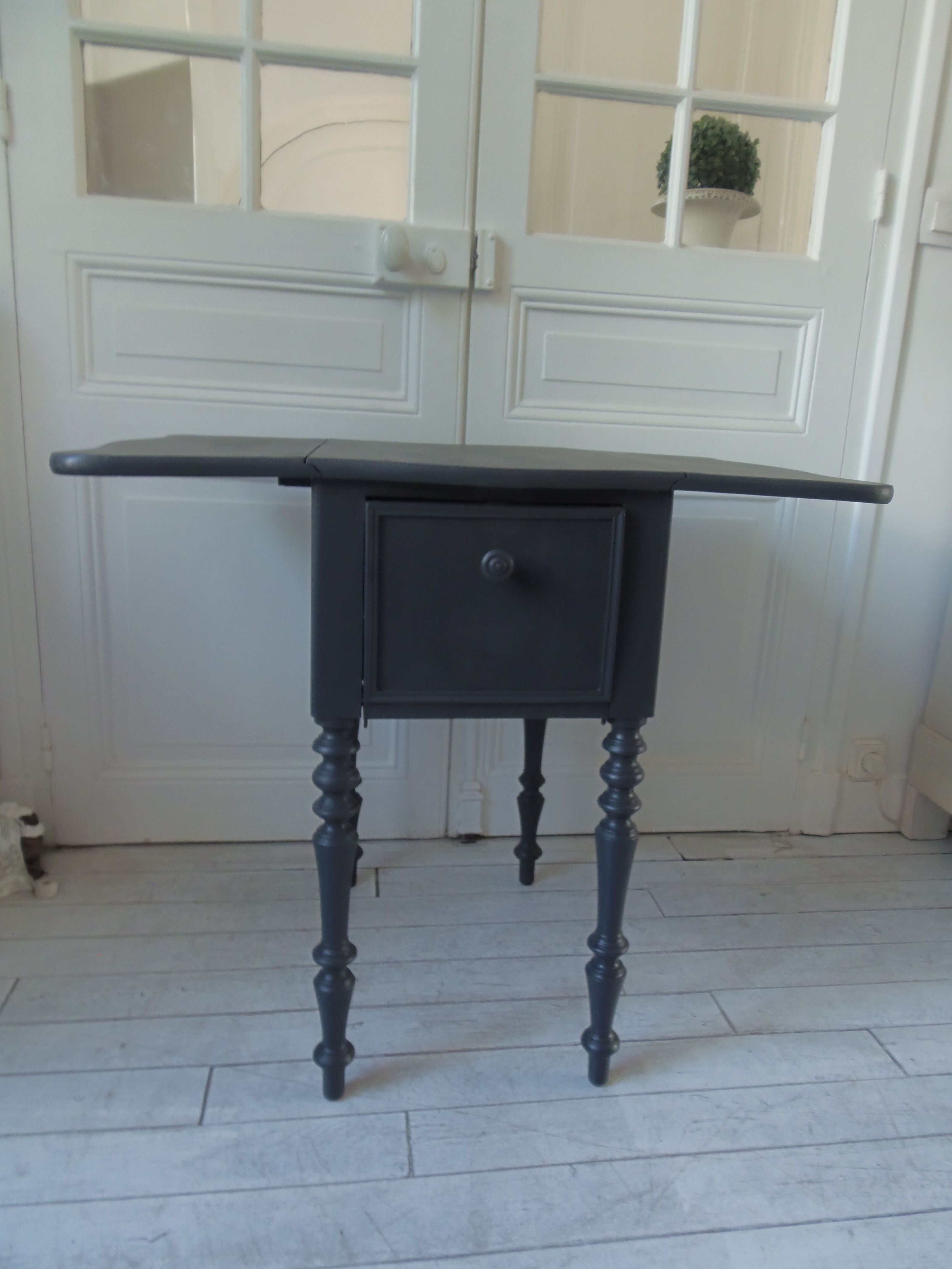 Louis Philippe bedside table with flaps, slate grey